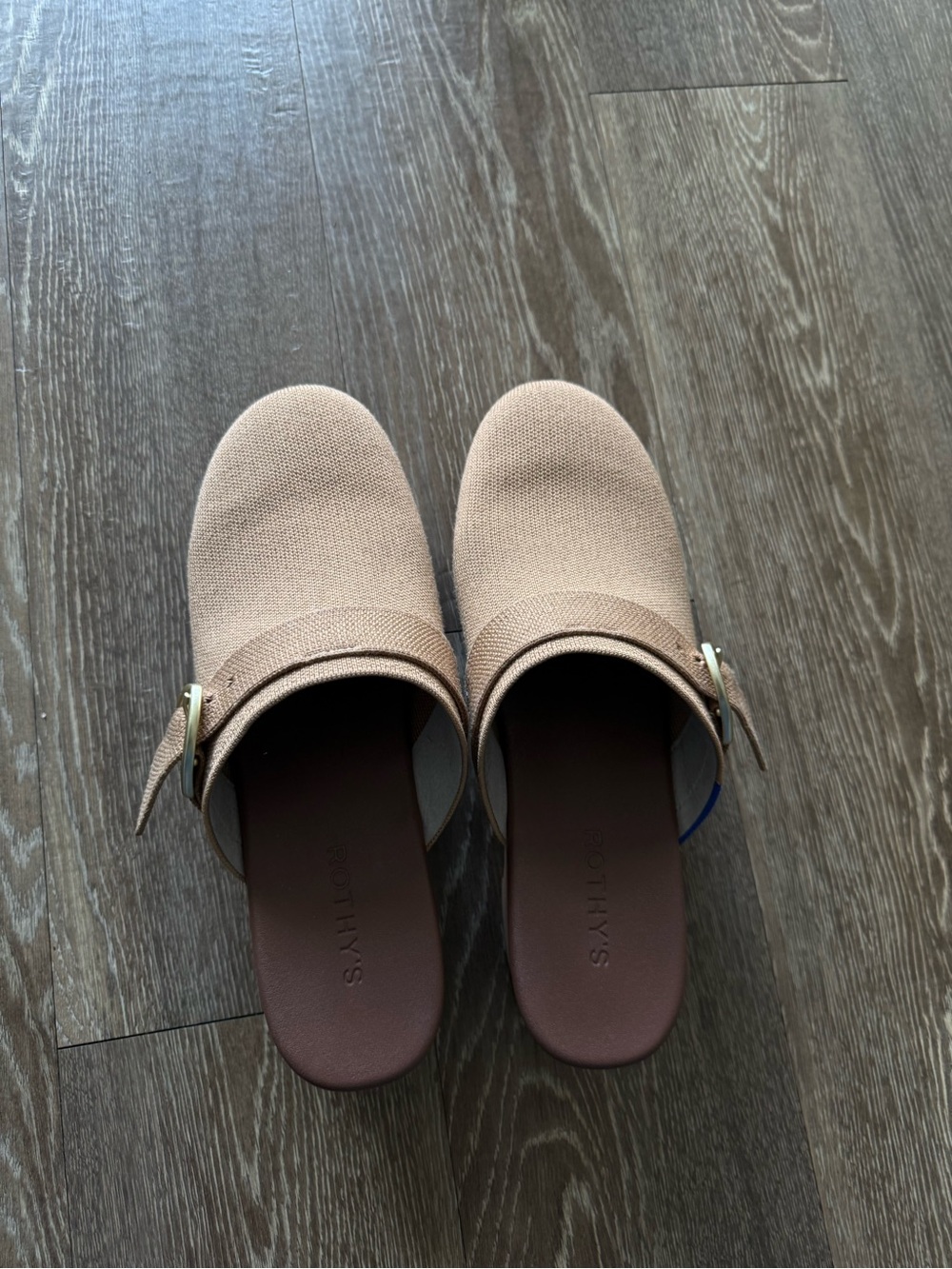 Rothy's Tan Knit Gold Buckle Mules - Sz 11 - Picture 2 of 5